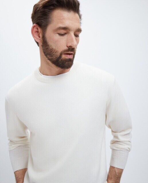 Мужской однотонный кашемировый свитер с круглым вырезом Emidio Tucci, светло-бежевый