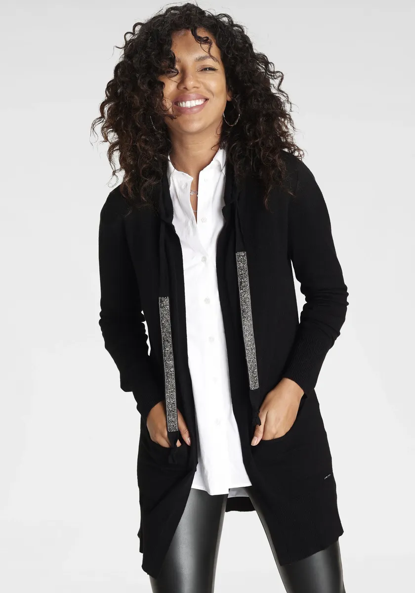Кардиган Laura Scott с капюшоном и блестящими лентами, черный
Кардиган Laura Scott с капюшоном и блестящими лентами, черный
