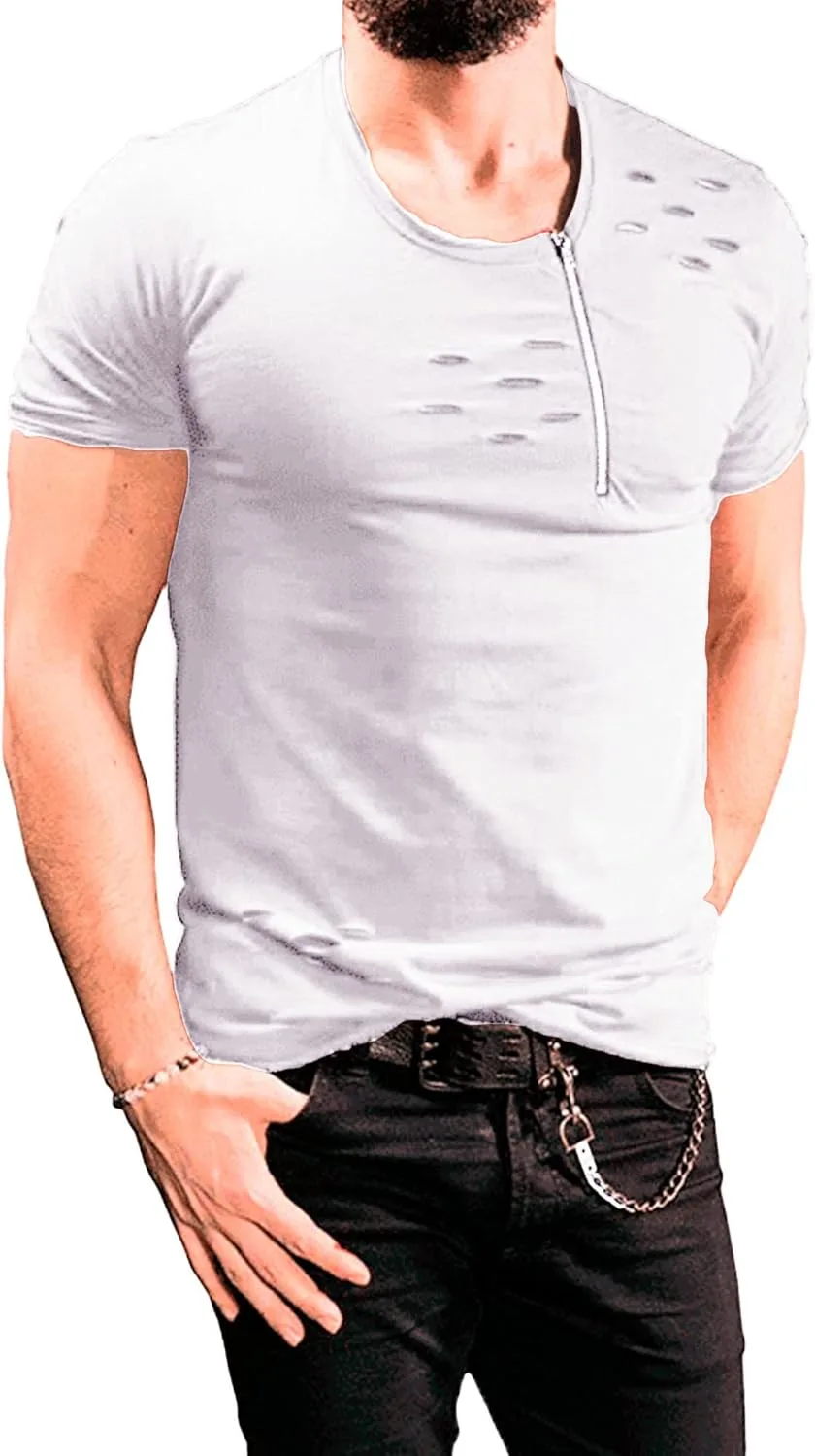 JEsilunmaMY мужская футболка с коротким рукавом и молнией, рваная, casual
JEsilunmaMY мужская футболка с коротким рукавом и молнией, рваная, casual