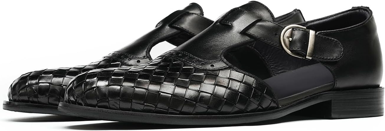 Мужские плетеные сандалии Santimon из натуральной кожи, Закрытая деловая повседневная обувь, модные сандалии, удобные летние лоферы для мужчин, черный
Мужские плетеные сандалии Santimon из натуральной кожи, Закрытая деловая повседневная обувь, модные сандалии, удобные летние лоферы для мужчин, черный