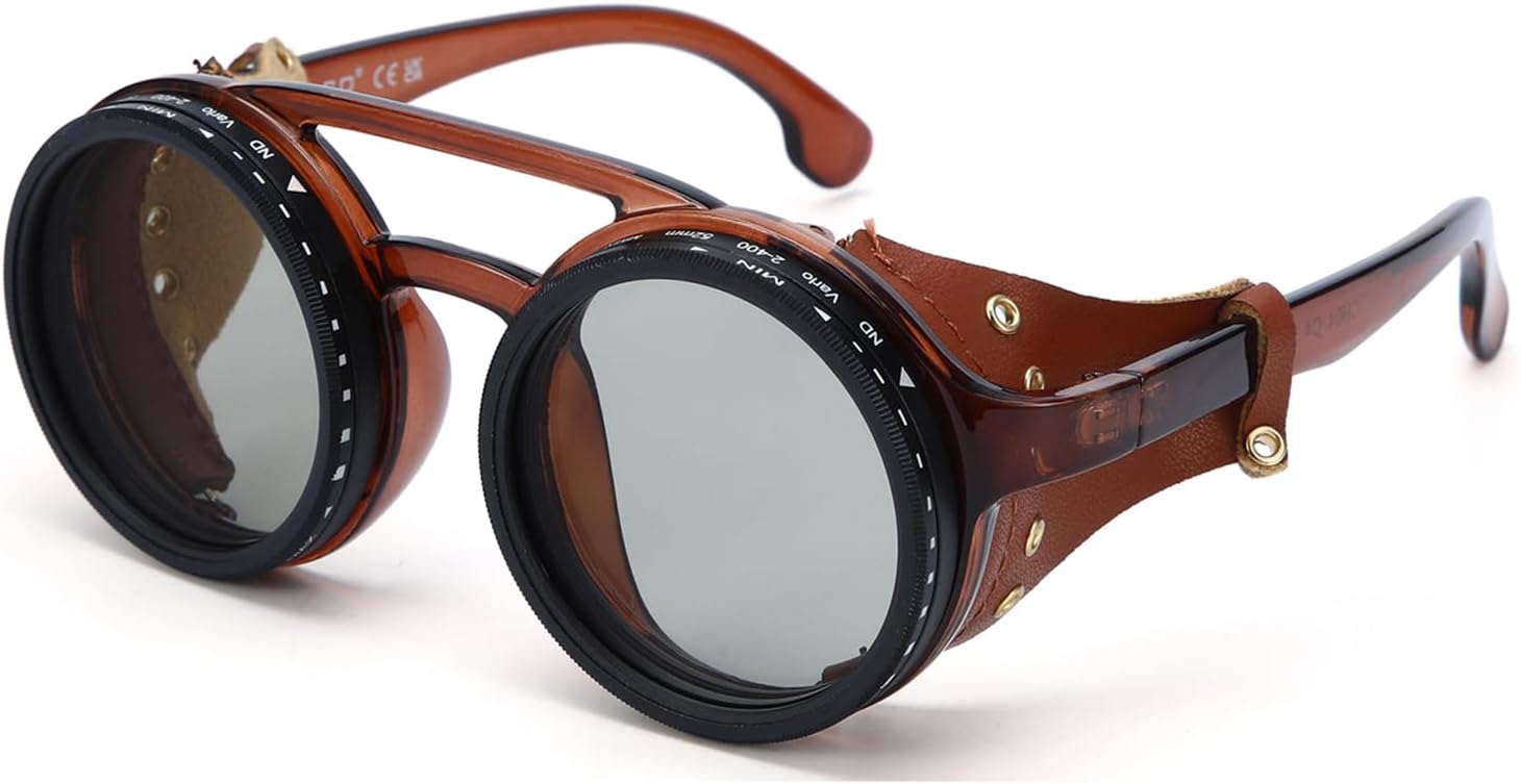 Солнцезащитные очки в стиле стимпанк с регулируемой тонировкой, поляризованными линзами, ND-фильтром, защитой от УФ-излучения UV400, регулируемой яркостью и кожаными вставками Carlcross, Brown
Солнцезащитные очки в стиле стимпанк с регулируемой тонировкой, поляризованными линзами, ND-фильтром, защитой от УФ-излучения UV400, регулируемой яркостью и кожаными вставками Carlcross, Brown