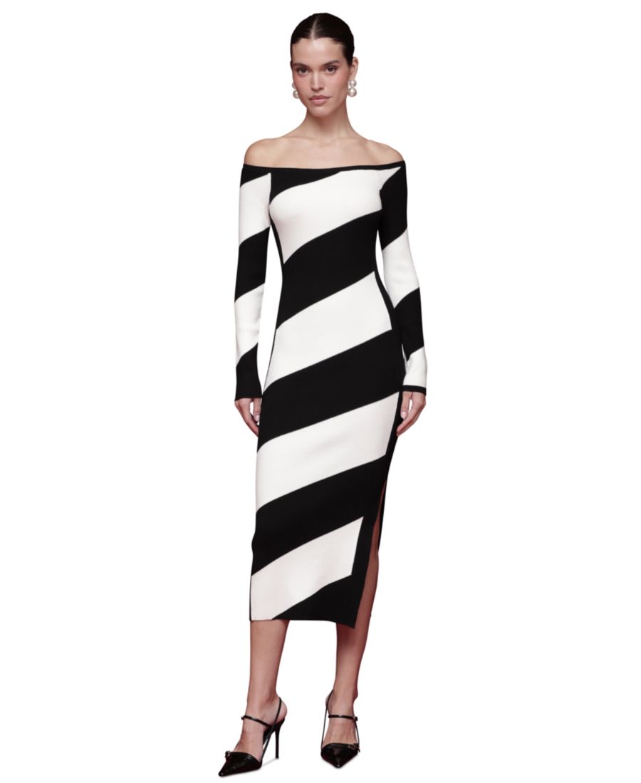 Женское платье-свитер миди с открытыми плечами Avec Les Filles, Black/ivory
Женское платье-свитер миди с открытыми плечами Avec Les Filles, Black/ivory