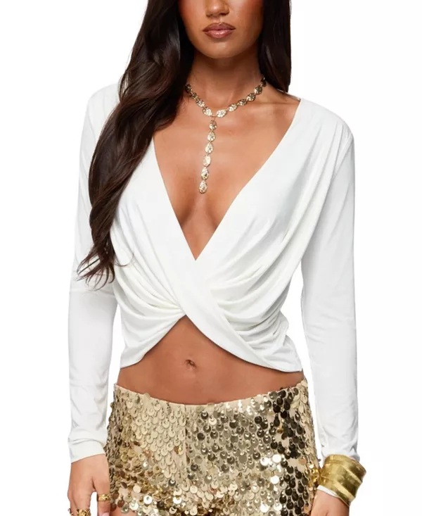 Топ с V-образным вырезом и длинными рукавами, драпированный Edikted, белый
Топ с V-образным вырезом и длинными рукавами, драпированный Edikted, белый