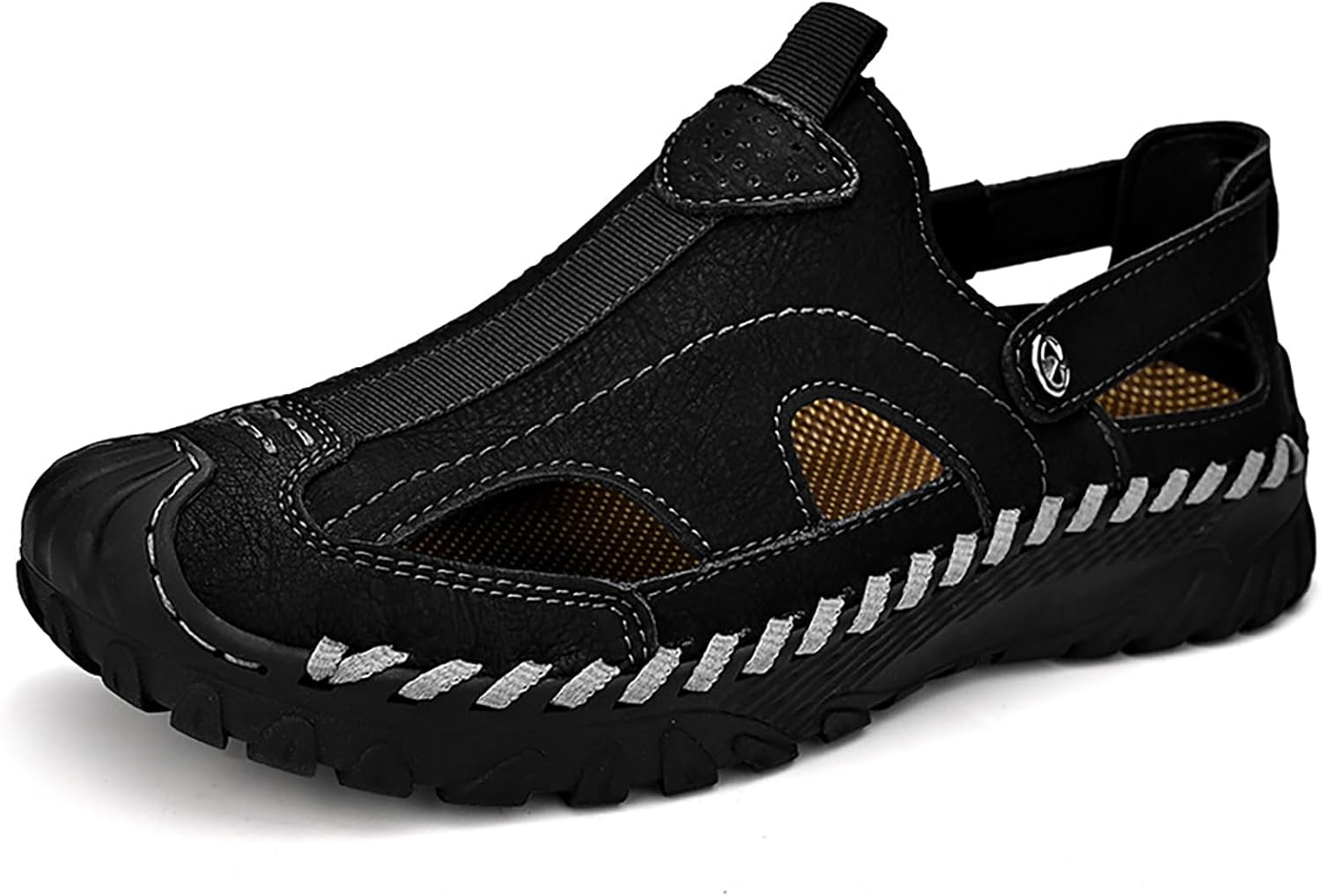 Мужские спортивные сандалии ручной работы из натуральной кожи, легкие, с закрытым круглым носком, противоскользящие, без шнуровки, летние повседневные дышащие пляжные туфли-рыболов Faglkak, черный
Мужские спортивные сандалии ручной работы из натуральной кожи, легкие, с закрытым круглым носком, противоскользящие, без шнуровки, летние повседневные дышащие пляжные туфли-рыболов Faglkak, черный