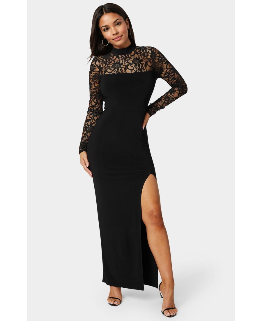 Женское длинное платье с кружевным лифом и воротником-стойкой Bebe, Black
Женское длинное платье с кружевным лифом и воротником-стойкой Bebe, Black