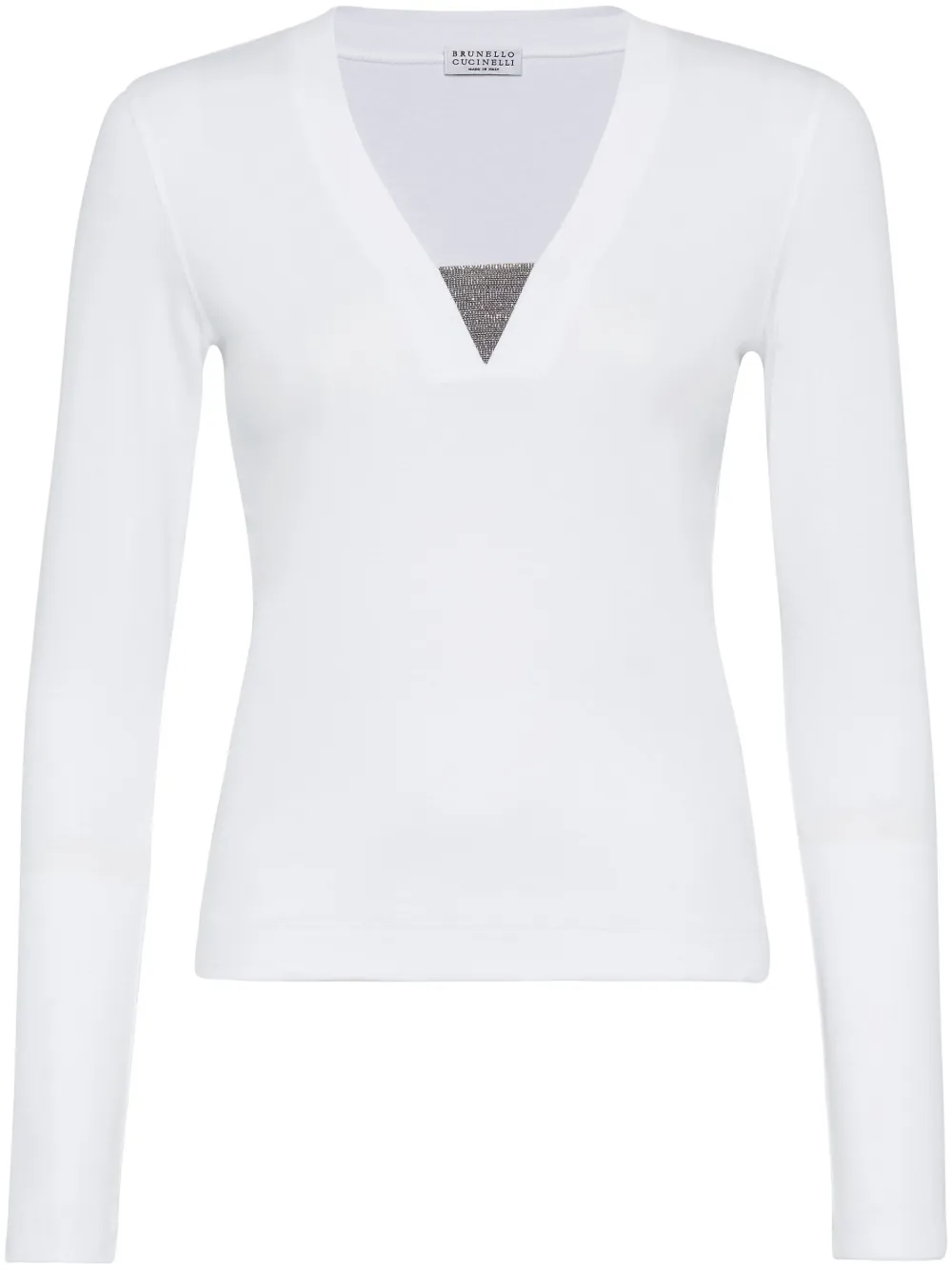 Топ с V-образным вырезом и длинными рукавами Brunello Cucinelli, белый
Топ с V-образным вырезом и длинными рукавами Brunello Cucinelli, белый