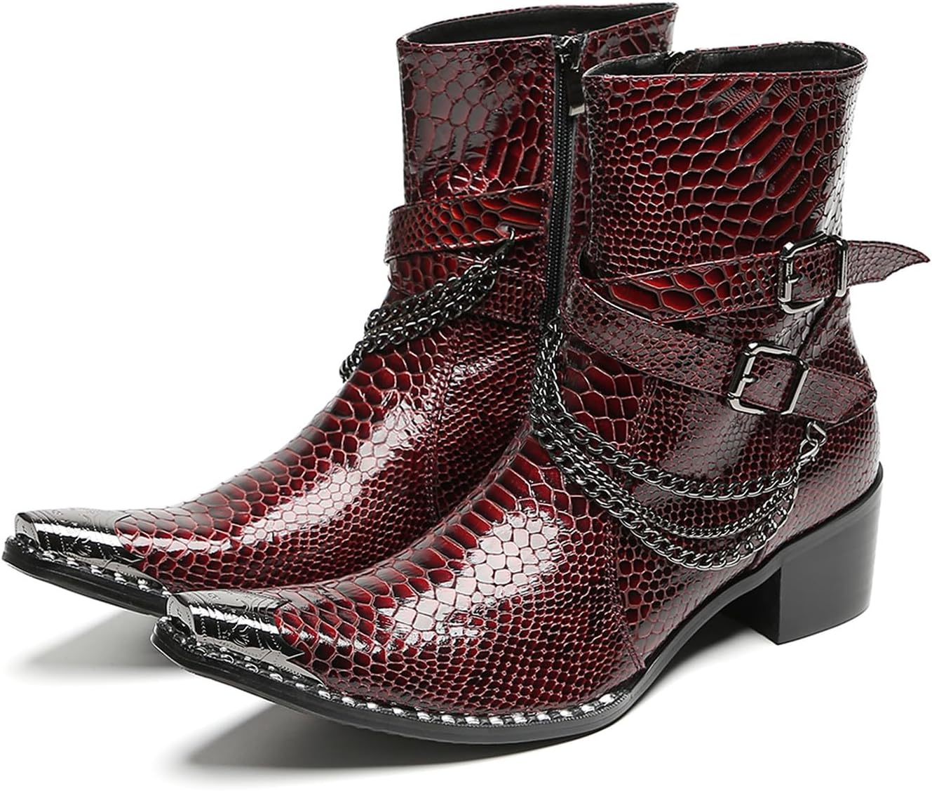 Мужские повседневные классические ботинки Santimon - западные ковбойские ботинки до щиколотки из бордовой кожи с узором под кожу змеи
Мужские повседневные классические ботинки Santimon - западные ковбойские ботинки до щиколотки из бордовой кожи с узором под кожу змеи