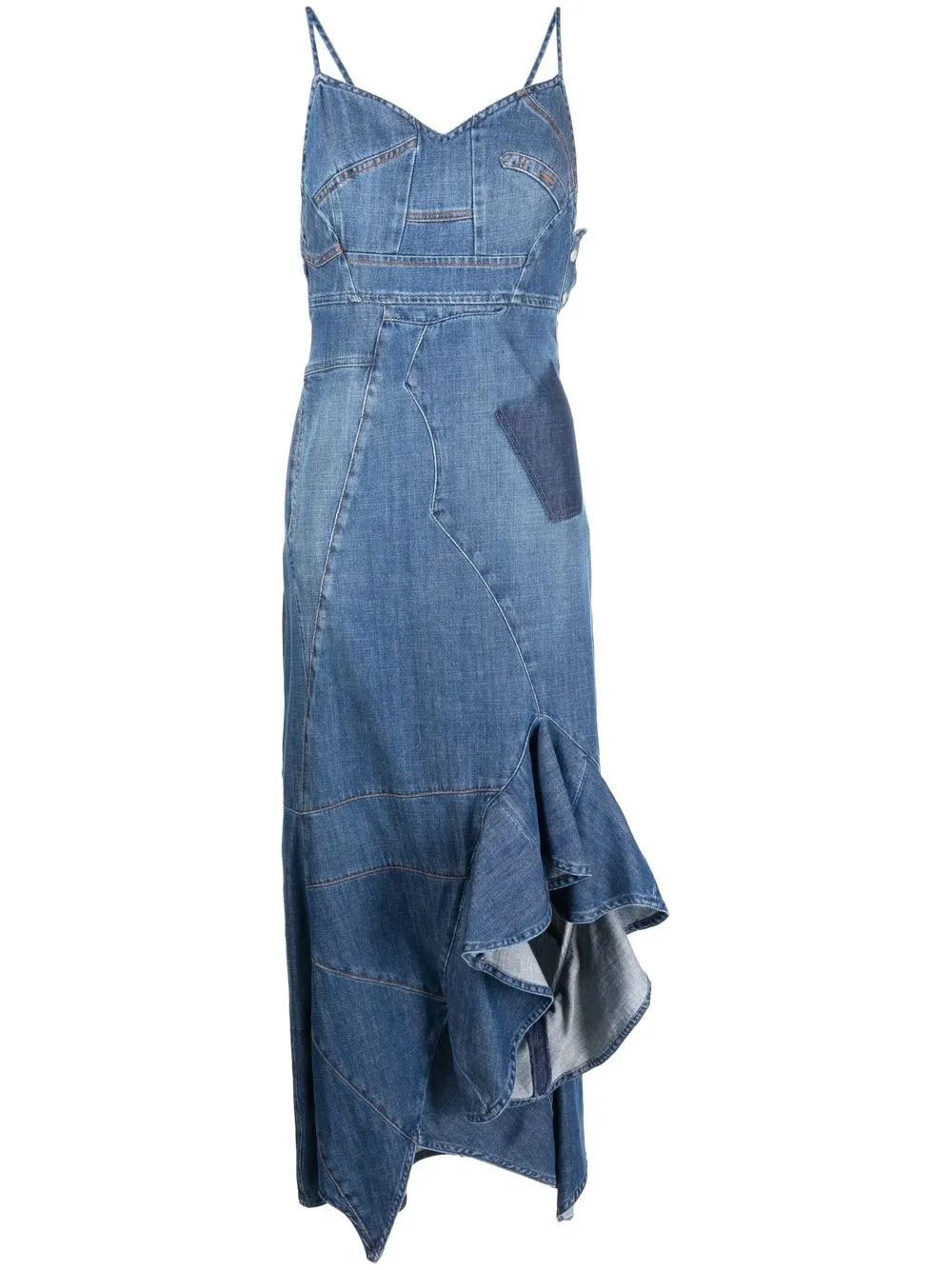 Джинсовое платье асимметричного кроя с оборками LOEWE, синий 
Джинсовое платье асимметричного кроя с оборками LOEWE, синий
