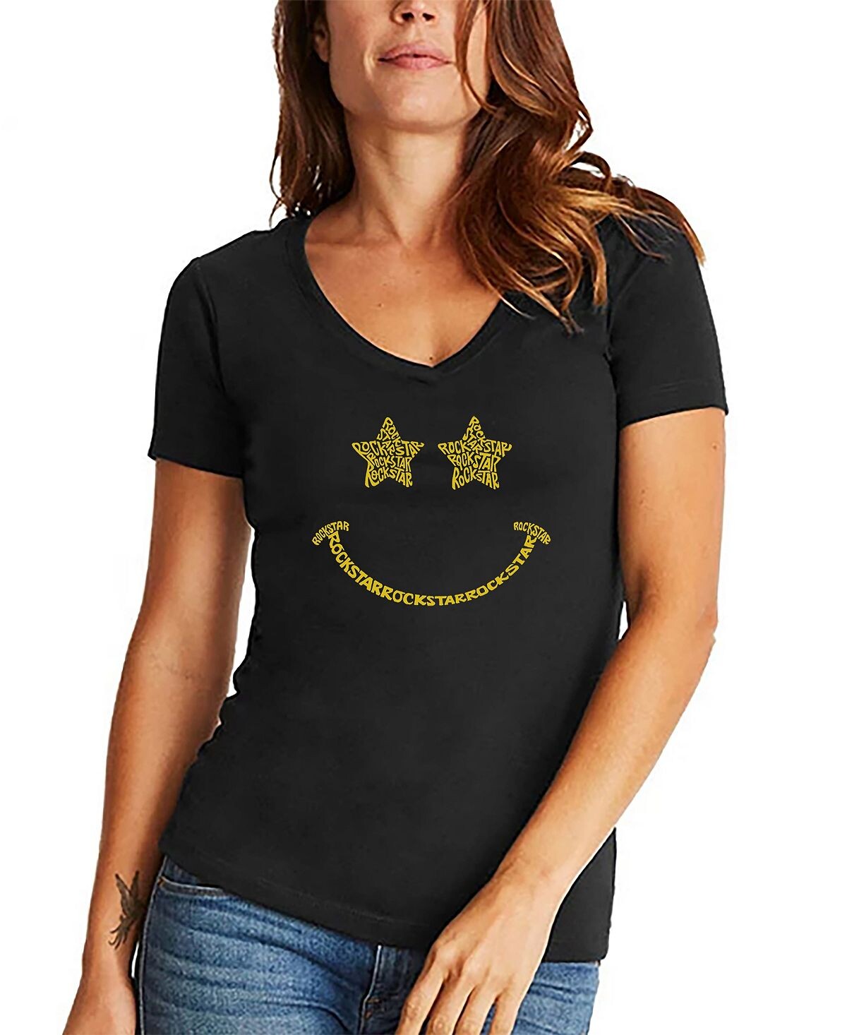 Женская футболка Rockstar Smiley Word Art с v-образным вырезом LA Pop Art, черный
Женская футболка Rockstar Smiley Word Art с v-образным вырезом LA Pop Art, черный