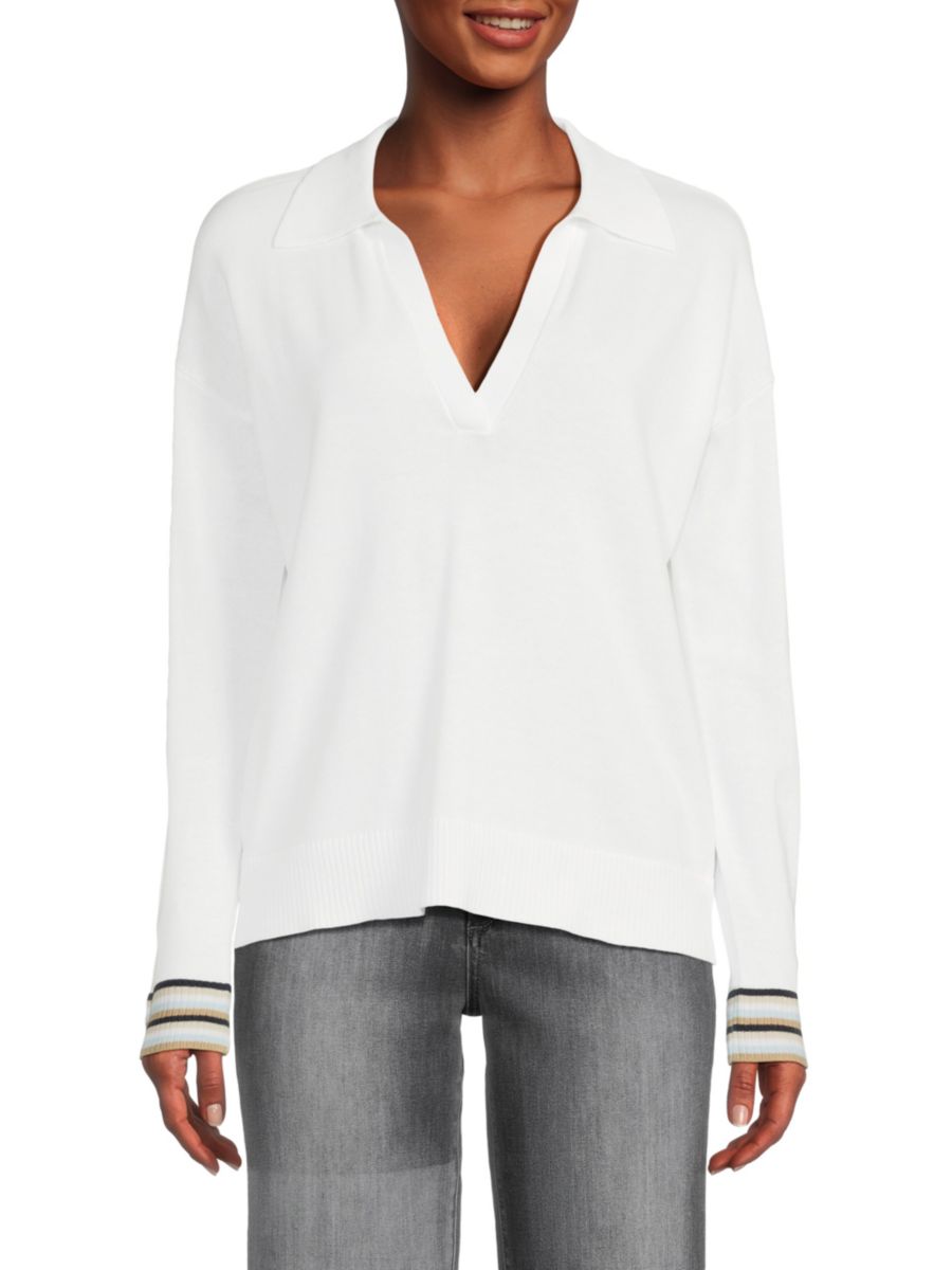 Свитер с полосатыми манжетами и воротником-стойкой Lisa Todd, белый
Свитер с полосатыми манжетами и воротником-стойкой Lisa Todd, белый