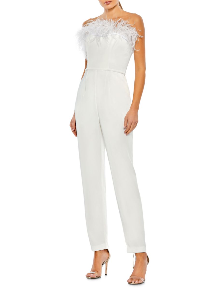 Комбинезон с отделкой из перьев Mac Duggal, белый
Комбинезон с отделкой из перьев Mac Duggal, белый