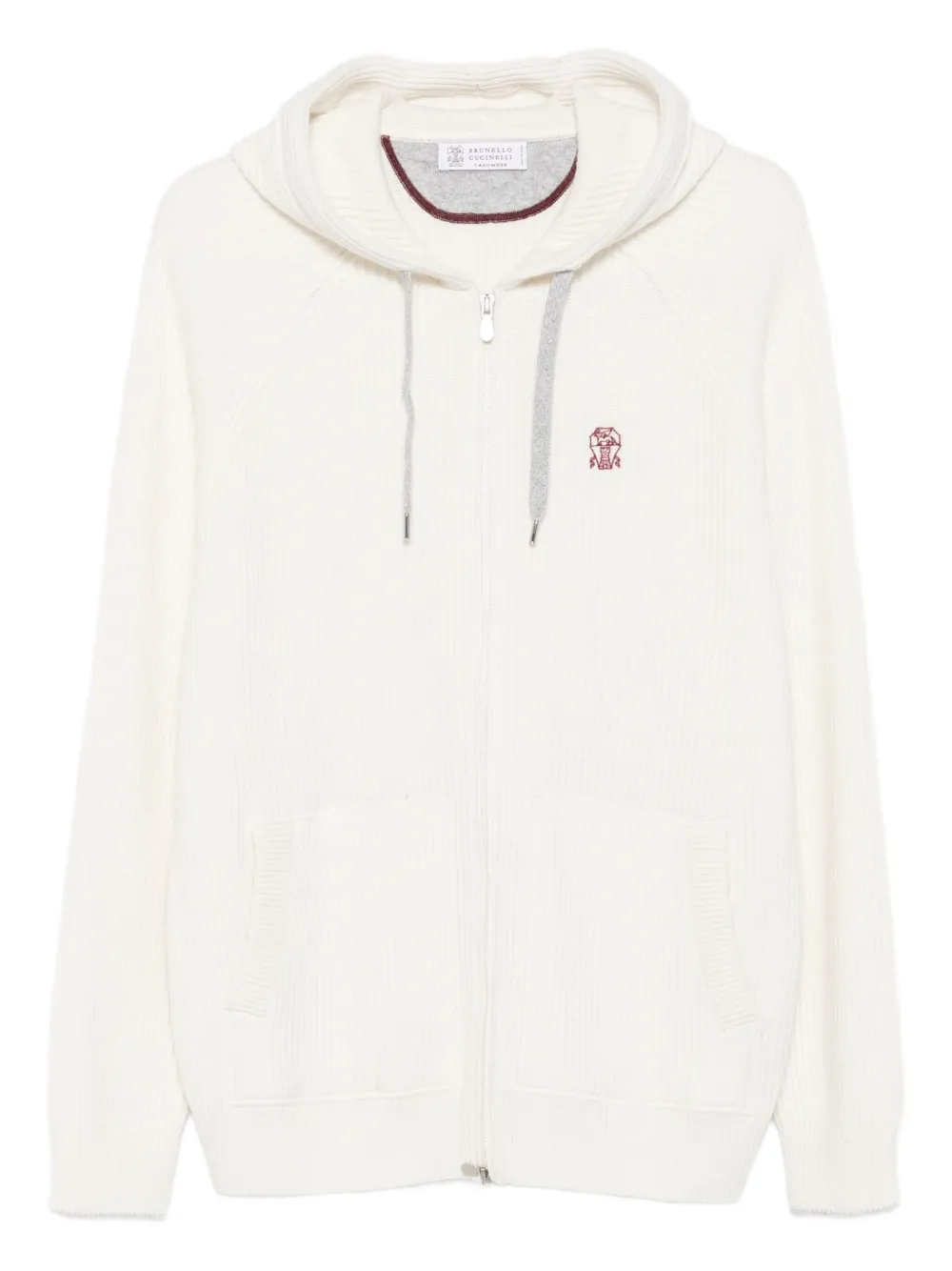 Кардиган на молнии с капюшоном Brunello Cucinelli, белый 
Кардиган на молнии с капюшоном Brunello Cucinelli, белый