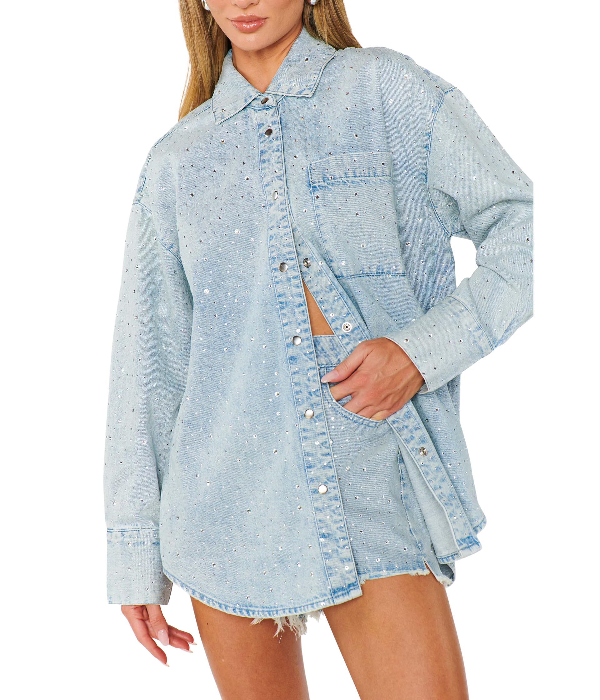 Куртка Show Me Your Mumu Lincoln Shirt Jacket, Embellished Light Indigo 
Куртка Show Me Your Mumu Lincoln Shirt Jacket, Embellished Light Indigo