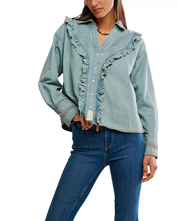 Блузка с оборками и складками Free People, синий
Блузка с оборками и складками Free People, синий