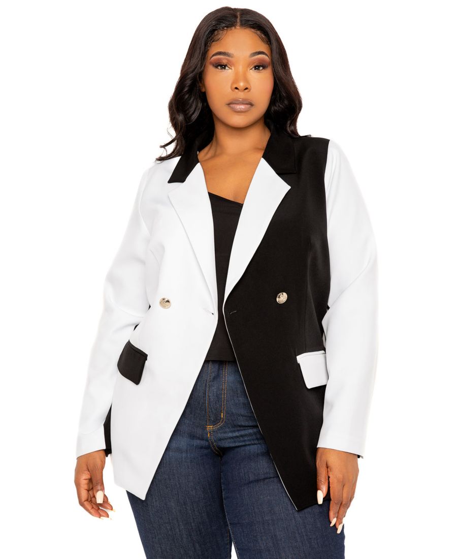 Двубортный пиджак больших размеров с контрастными деталями Buxom Couture, Black white
Двубортный пиджак больших размеров с контрастными деталями Buxom Couture, Black white