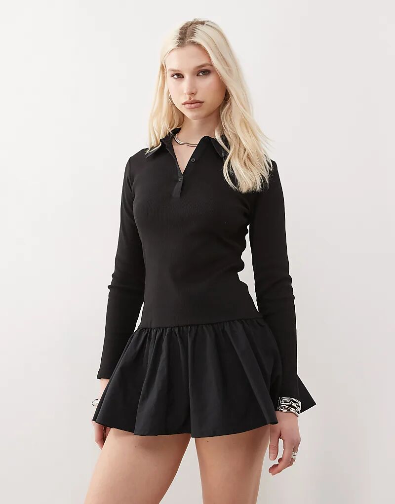 Мини-платье-поло COLLUSION с заниженной талией и отделкой в рубчик, черное
Мини-платье-поло COLLUSION с заниженной талией и отделкой в рубчик, черное