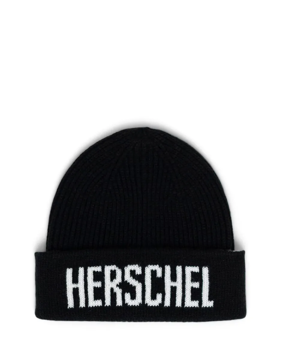 Черная шапка-бини унисекс в рубчик с белым логотипом Herschel
Черная шапка-бини унисекс в рубчик с белым логотипом Herschel