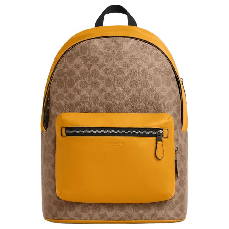 COACH Кожаный рюкзак с тканевыми вставками и искусственной кожей на задней части большой мужской в коричневом желтом и золотом павлиньем цвете
COACH Кожаный рюкзак с тканевыми вставками и искусственной кожей на задней части большой мужской в коричневом желтом и золотом павлиньем цвете