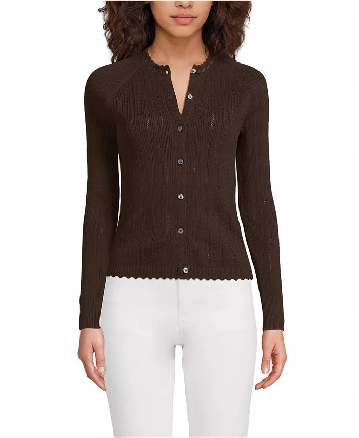 Женский кардиган-свитер из хлопка с ажурной вязкой и атласной отделкой Lands' End, коричневый
Женский кардиган-свитер из хлопка с ажурной вязкой и атласной отделкой Lands' End, коричневый