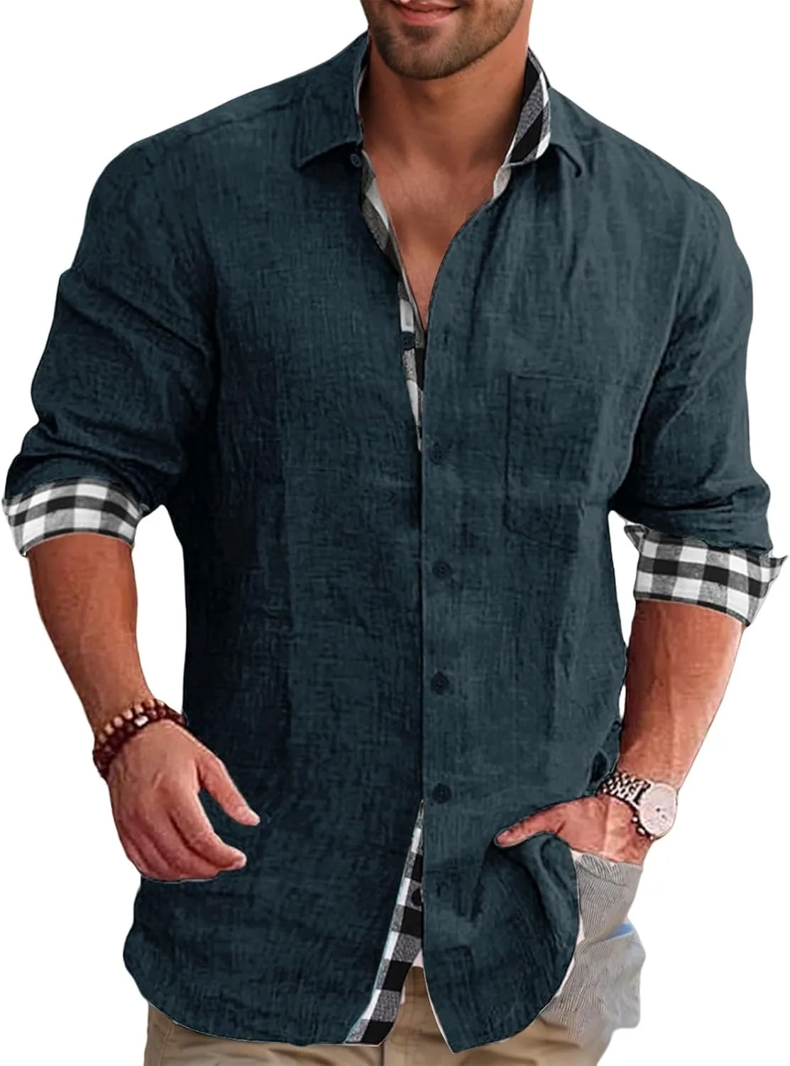 Мужская рубашка Casual Plaid Linen с длинным рукавом Thatrich
Мужская рубашка Casual Plaid Linen с длинным рукавом Thatrich
