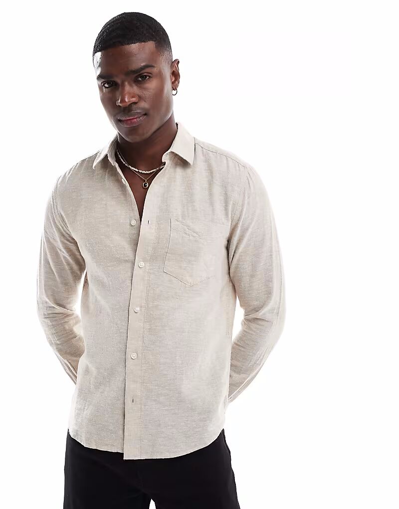 ONLY & SONS свободная рубашка с длинными рукавами из льняной смеси бежевого цвета
ONLY & SONS свободная рубашка с длинными рукавами из льняной смеси бежевого цвета