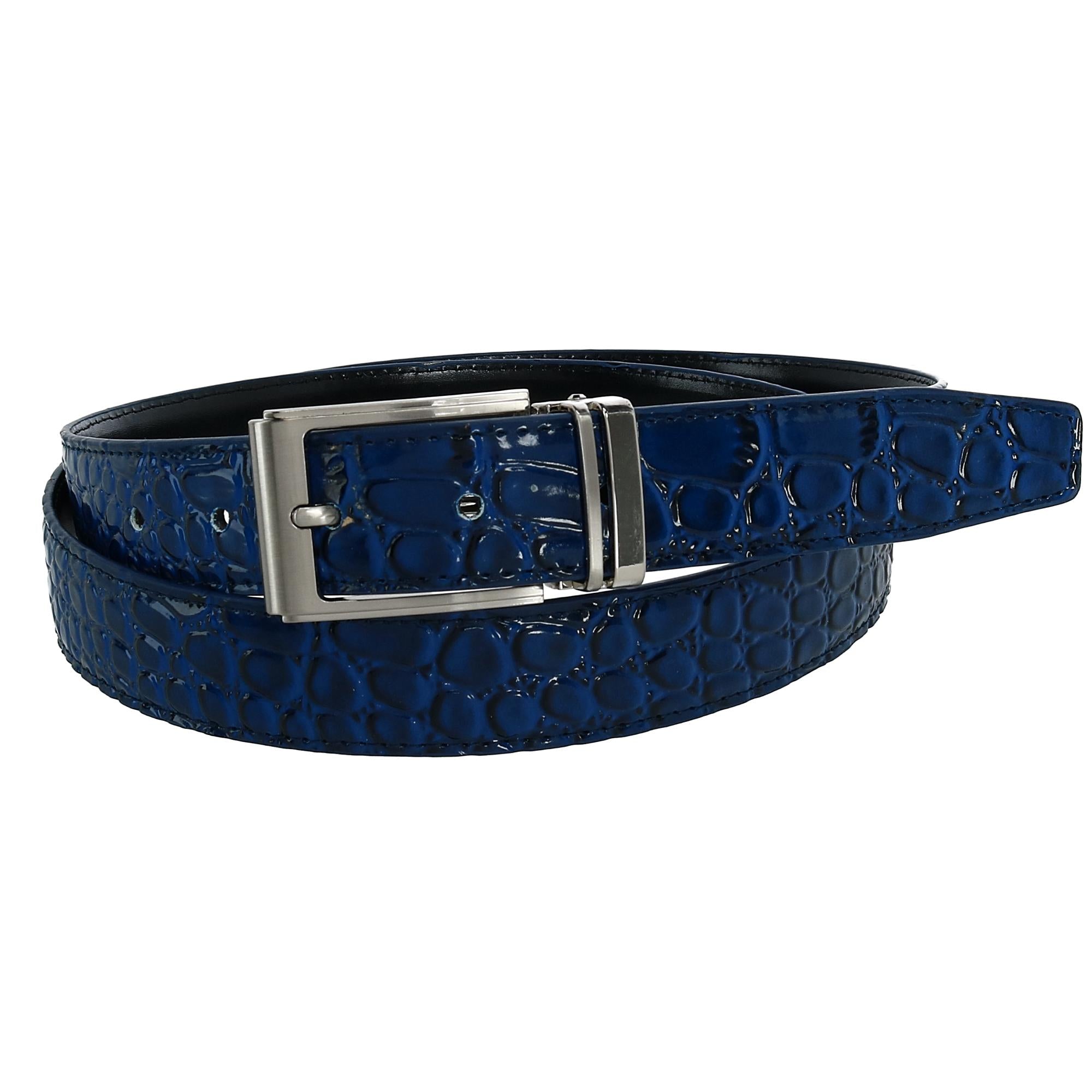 Кожаный ремень с принтом крокодила и пряжкой-зажимом CTM, темно-синий 
Кожаный ремень с принтом крокодила и пряжкой-зажимом CTM, темно-синий