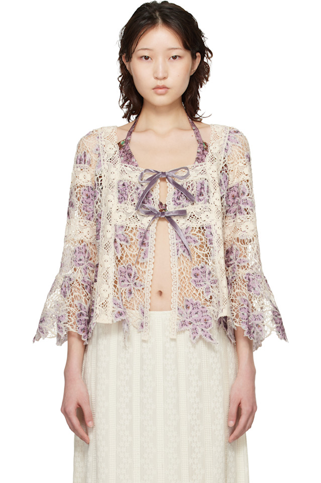 Anna Sui Блузка с цветочным кружевом и завязками, выполненная в фиолетово-бежевых тонах
Anna Sui Блузка с цветочным кружевом и завязками, выполненная в фиолетово-бежевых тонах