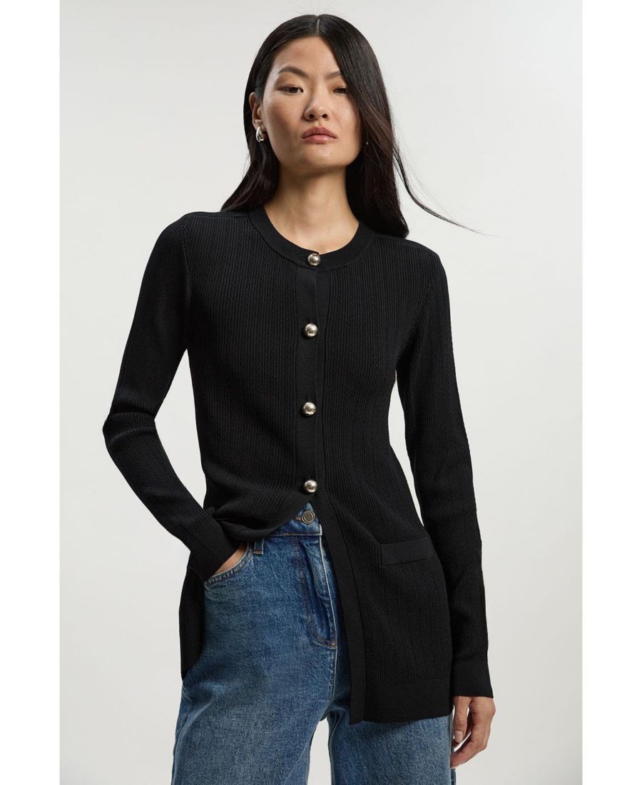 Женский вязаный кардиган удлиненного кроя с пуговицами-куполами Karen Millen, Black
Женский вязаный кардиган удлиненного кроя с пуговицами-куполами Karen Millen, Black