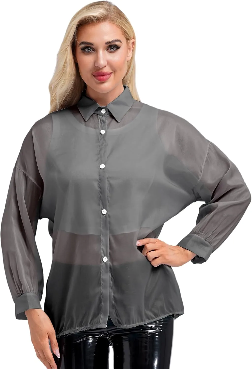 Женская прозрачная длинная рубашка на пуговицах Chaoyinn
Женская прозрачная длинная рубашка на пуговицах Chaoyinn