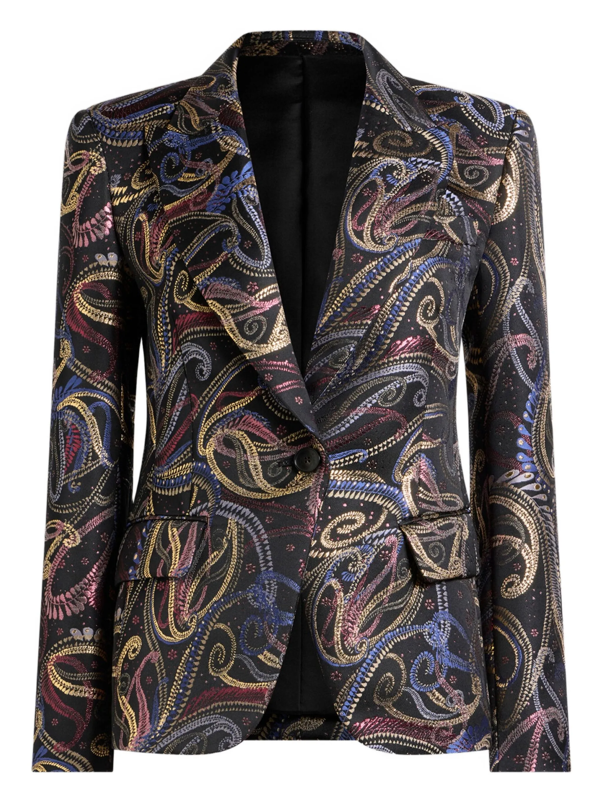 Однобортный блейзер с узором пейсли Etro, черный
Однобортный блейзер с узором пейсли Etro, черный