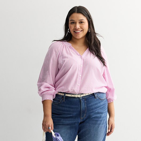 Топ с V-образным вырезом и застежкой на пуговицы, с длинными рукавами, plus size Sonoma Goods For Life, Pink Ecru Stripe
Топ с V-образным вырезом и застежкой на пуговицы, с длинными рукавами, plus size Sonoma Goods For Life, Pink Ecru Stripe