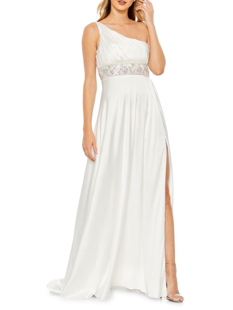 Плиссированное платье Mac на одно плечо Mac Duggal, белый 
Плиссированное платье Mac на одно плечо Mac Duggal, белый