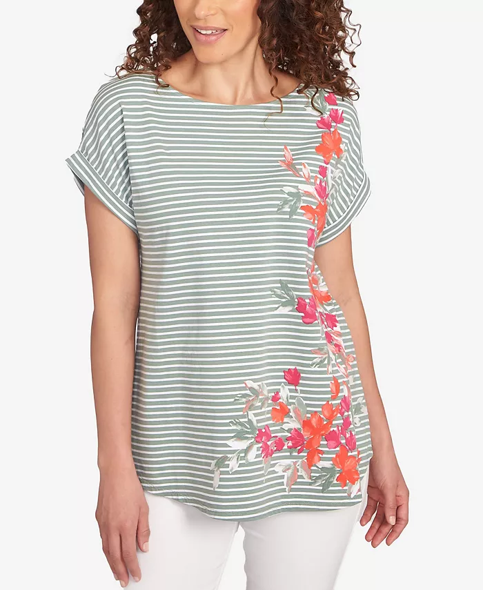 Футболка из джерси с цветочным принтом и полосками Ruby Rd., зеленый
Футболка из джерси с цветочным принтом и полосками Ruby Rd., зеленый