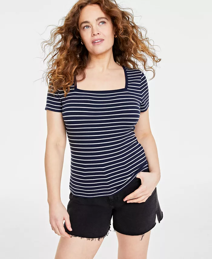 Женский трикотажный топ с квадратным вырезом On 34th, синий
Женский трикотажный топ с квадратным вырезом On 34th, синий