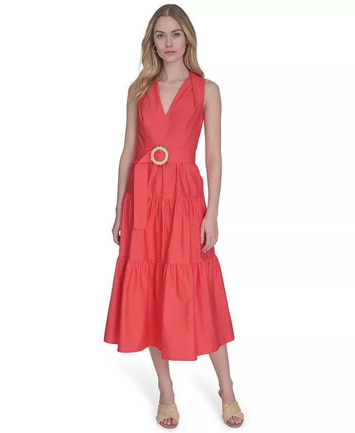 Женское хлопковое платье без рукавов с плиссированной горловиной Vince Camuto, оранжевый
Женское хлопковое платье без рукавов с плиссированной горловиной Vince Camuto, оранжевый