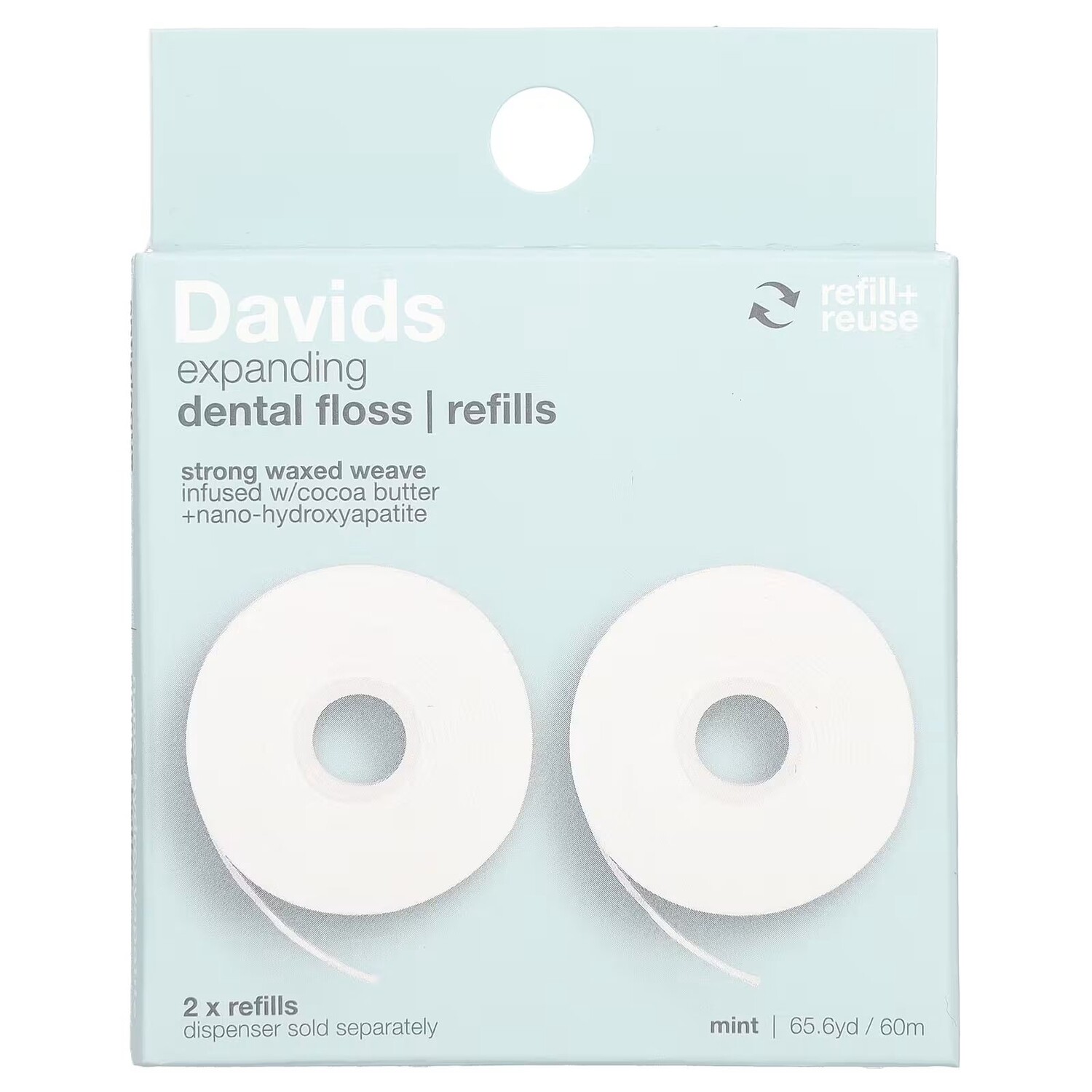 Натуральная зубная паста Davids, расширяющаяся зубная нить, сменные стержни, мята, 2 шт. Davids Natural Toothpaste