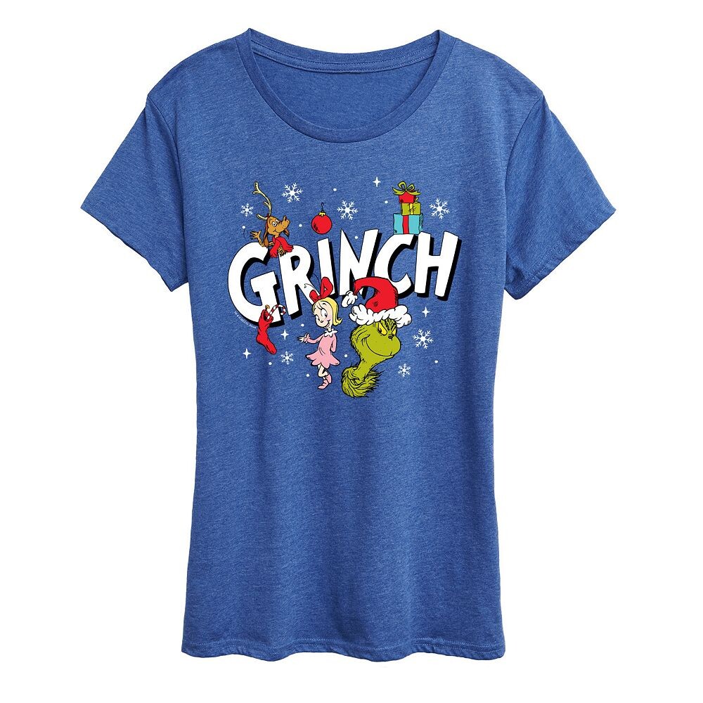 Женская футболка с рисунком Dr. Seuss Grinch Group Licensed Character, цвет Heather Royal Blue 
Женская футболка с рисунком Dr. Seuss Grinch Group Licensed Character, цвет Heather Royal Blue