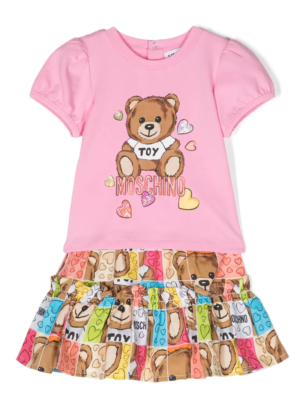 Комплект из футболки и юбки с принтом Teddy Bear Moschino Kids, розовый
Комплект из футболки и юбки с принтом Teddy Bear Moschino Kids, розовый