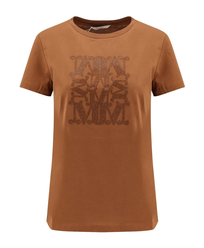 Футболка с короткими рукавами в рубчик, круглым вырезом и логотипом, украшенным стразами. Max Mara, коричневый
Футболка с короткими рукавами в рубчик, круглым вырезом и логотипом, украшенным стразами. Max Mara, коричневый