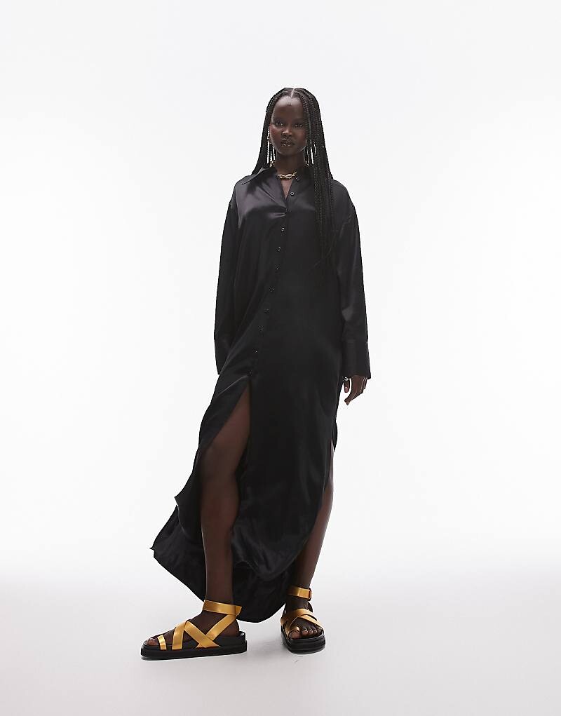 Topshop – Premium – Длинное атласное платье-рубашка черного цвета с многоярусным подолом
Topshop – Premium – Длинное атласное платье-рубашка черного цвета с многоярусным подолом