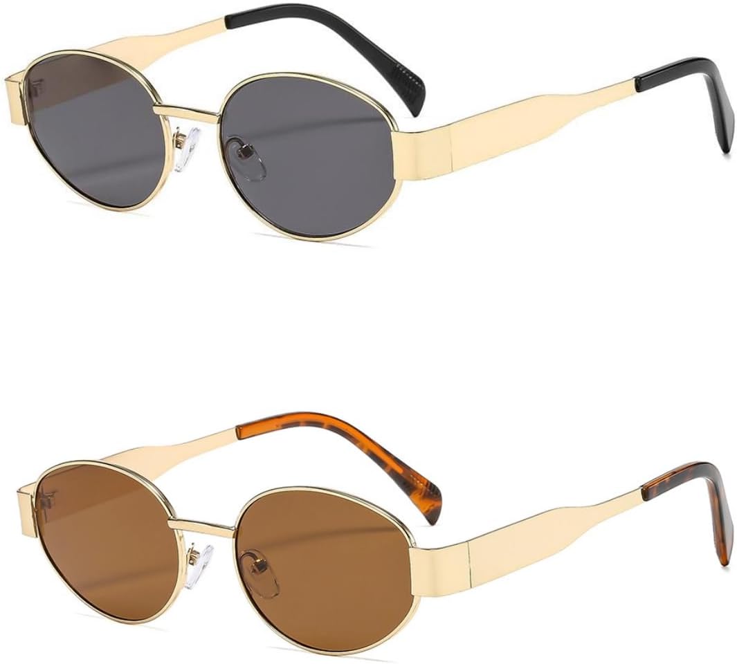 Ретро овальные солнцезащитные очки для женщин и мужчин в стиле 90-х, модные солнцезащитные очки в золотой металлической оправе, маленькие круглые классические очки ISIUINN, 2pack Gold Grey+gold Brown
Ретро овальные солнцезащитные очки для женщин и мужчин в стиле 90-х, модные солнцезащитные очки в золотой металлической оправе, маленькие круглые классические очки ISIUINN, 2pack Gold Grey+gold Brown