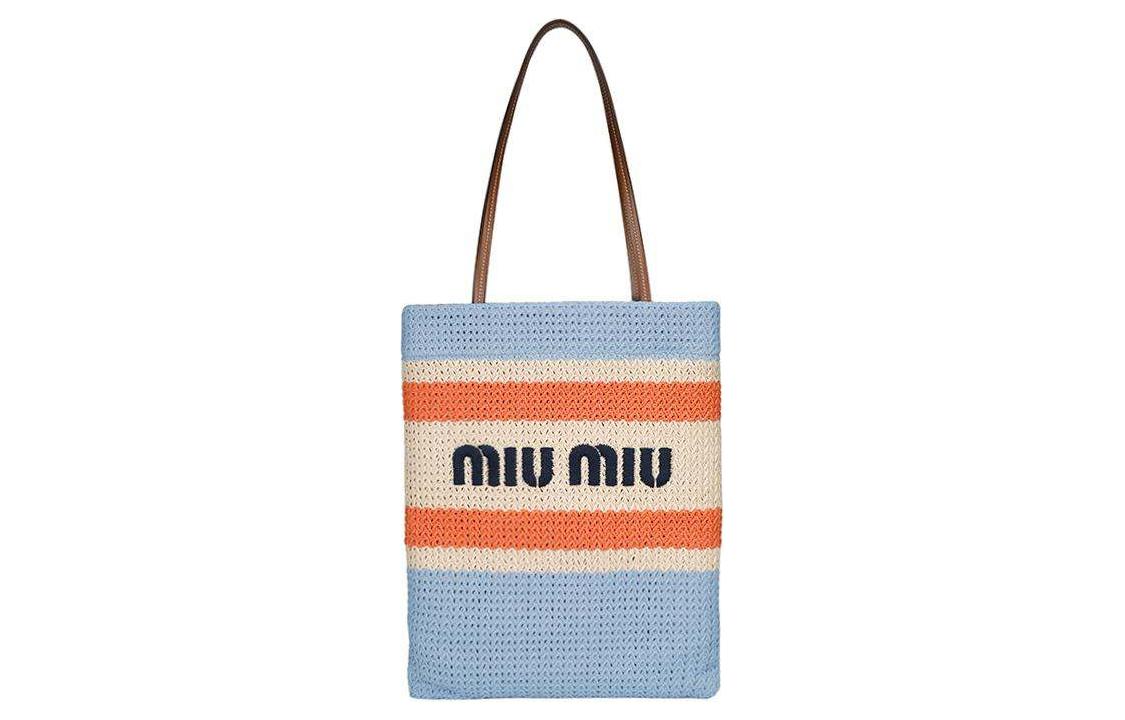 Сумка наплечная из соломы и лозы MIU MIU женская синяя мультиколор 
Сумка наплечная из соломы и лозы MIU MIU женская синяя мультиколор