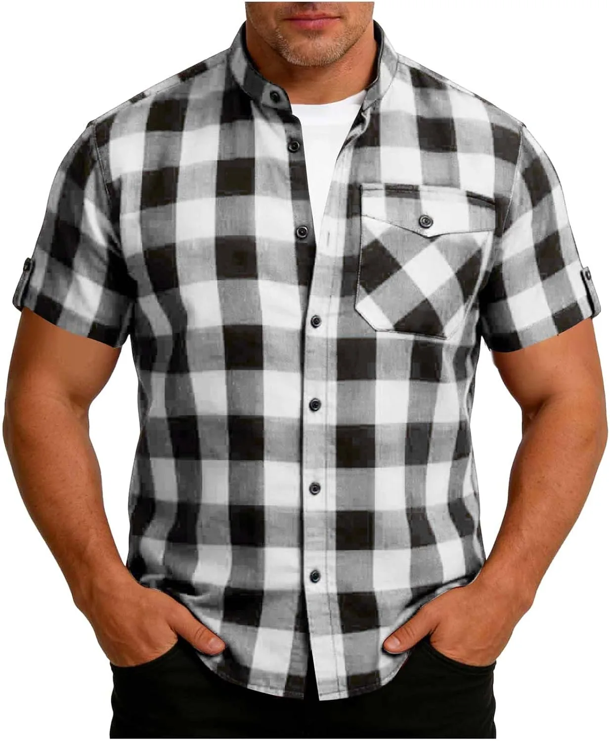 Мужская рубашка в клетку с коротким рукавом и воротником-стойкой vrvtoov
Мужская рубашка в клетку с коротким рукавом и воротником-стойкой vrvtoov