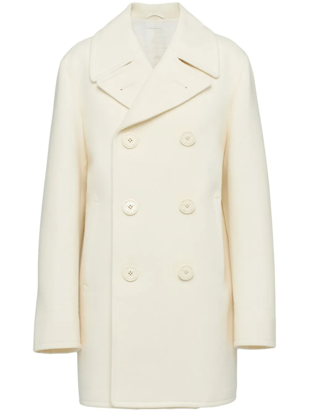 Двубортный шерстяной бушлат Prada, нейтральный
Двубортный шерстяной бушлат Prada, нейтральный