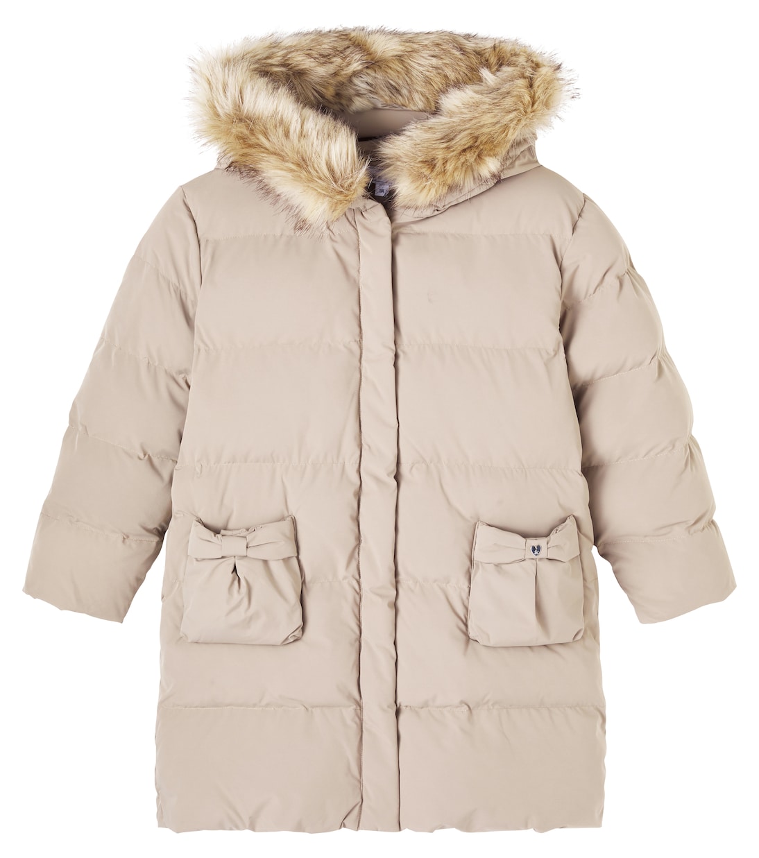 Стеганое пуховое пальто с бантом Tartine et Chocolat, серо-коричневый 
Стеганое пуховое пальто с бантом Tartine et Chocolat, серо-коричневый