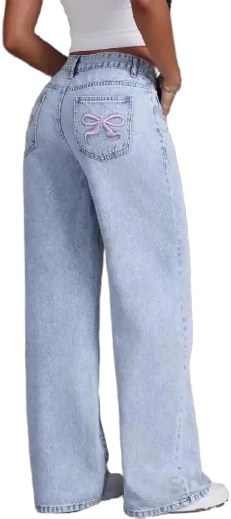 Женские джинсы с вышивкой и бантом, высокие, прямые, в стиле Y2K Apvirdy
Женские джинсы с вышивкой и бантом, высокие, прямые, в стиле Y2K Apvirdy
