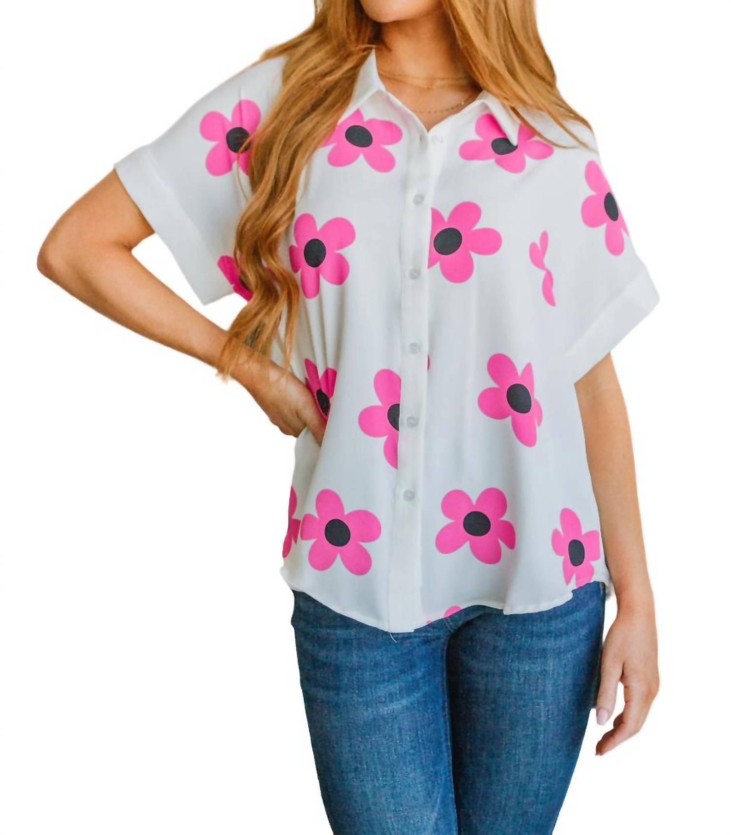 Рубашка на пуговицах Daisy Delight Mod Floral в белом цвете Jodifl 
Рубашка на пуговицах Daisy Delight Mod Floral в белом цвете Jodifl