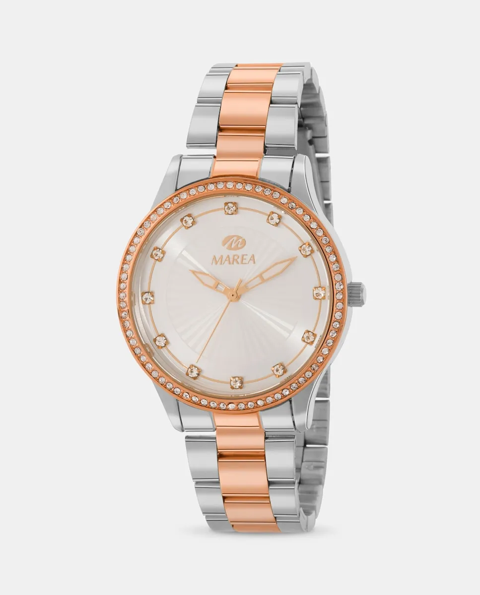 B41289/3 женские часы с двухцветным стальным ремешком и циферблатом с цирконами Marea, серебряный
B41289/3 женские часы с двухцветным стальным ремешком и циферблатом с цирконами Marea, серебряный