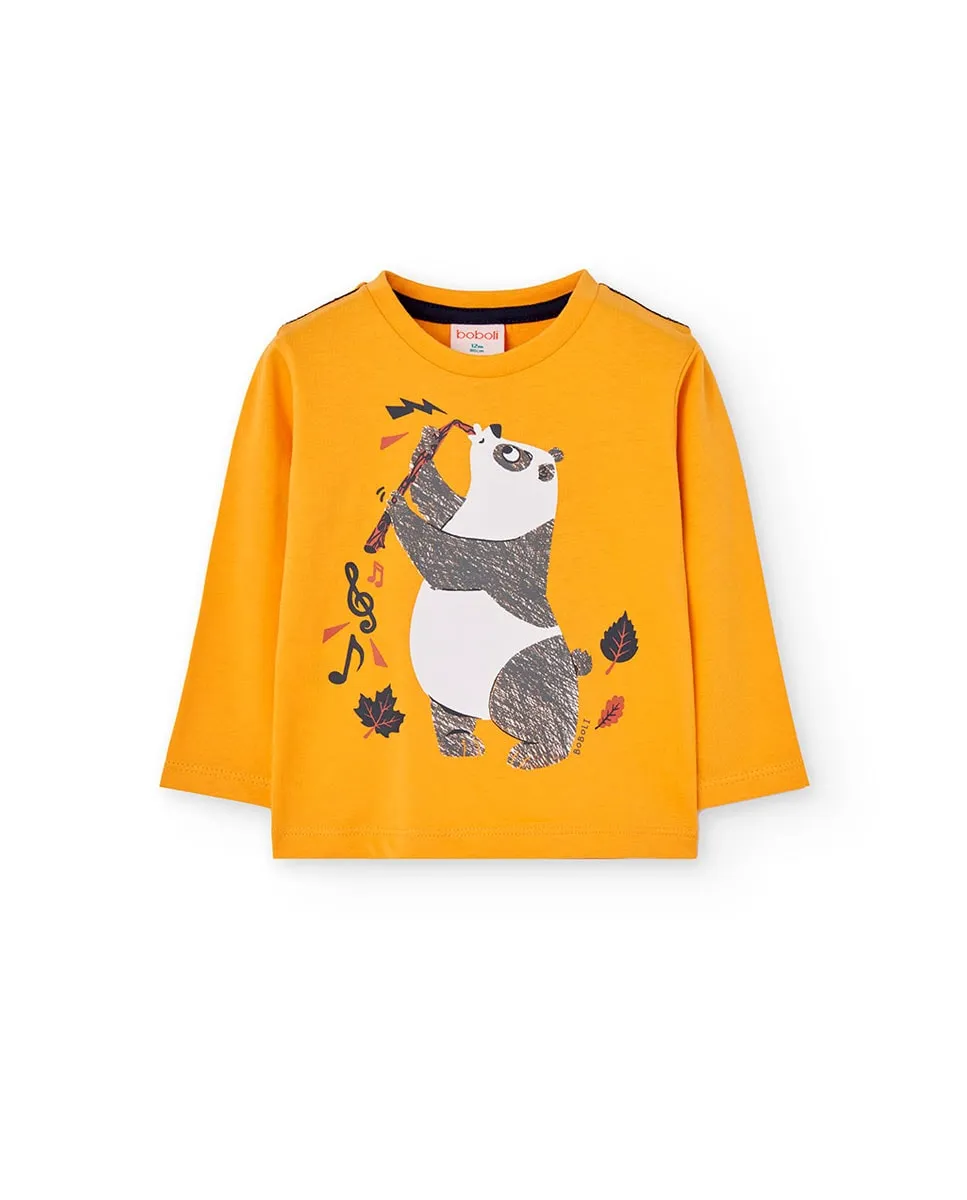 Детская футболка с круглым вырезом и длинными рукавами Boboli, горчичный 
Детская футболка с круглым вырезом и длинными рукавами Boboli, горчичный
