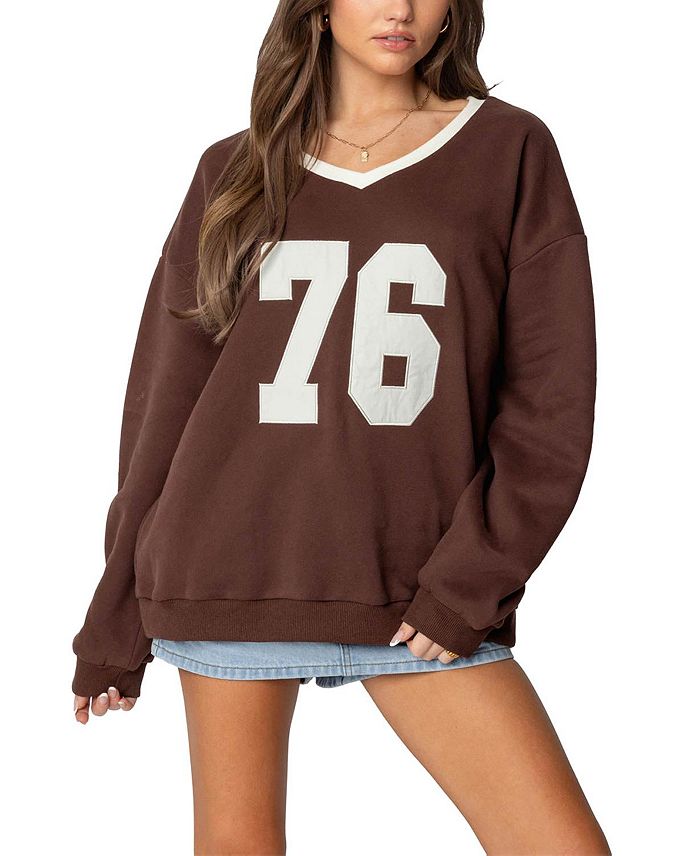 76 Свитер с V-образным вырезом оверсайз Edikted, коричневый
76 Свитер с V-образным вырезом оверсайз Edikted, коричневый